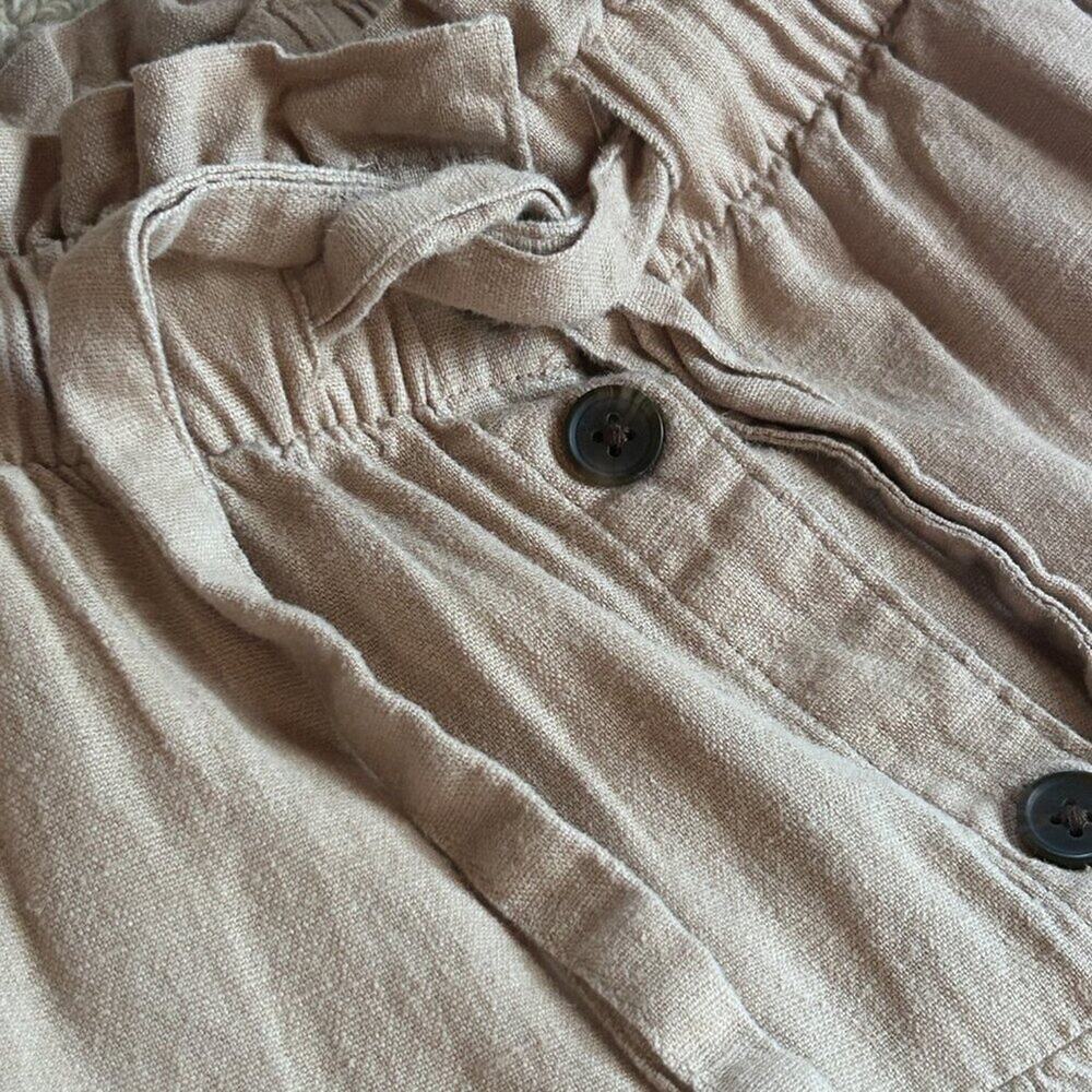 Romantic Cottage Peasant Linen Button Front Midi Skirt Neutral Tie Tiered XS - Picture 4 of 11